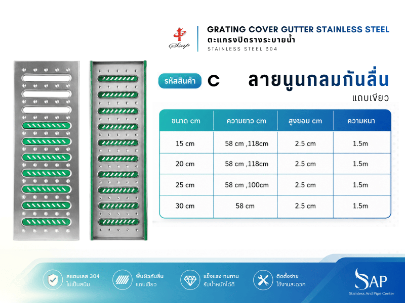 รางระบายน้ำลายนูนกลมกันลื่นมีแถบ